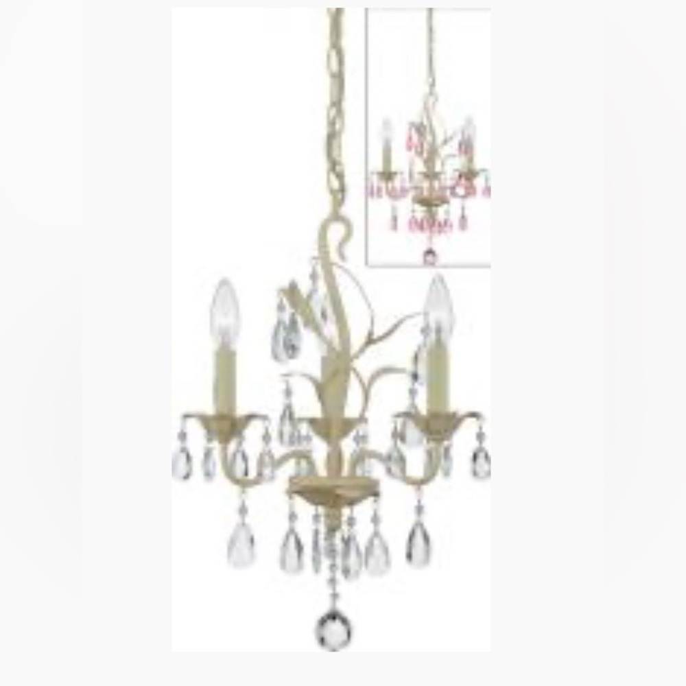 Small off white chandelier with clear and pink “chrystal”(not real crystal)